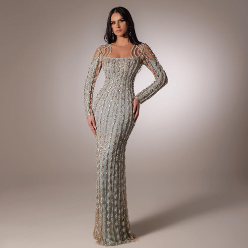Langärmliges, schmales Fischschwanzkleid